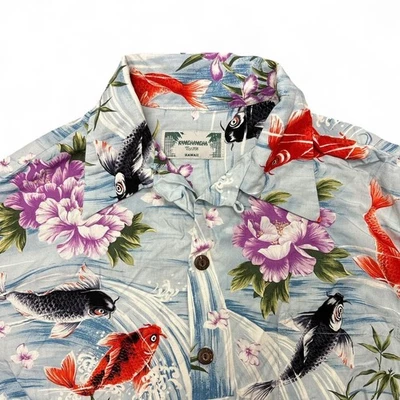 Vintage Kamehameha Hawaiian Shirt Mens Medium Loop Collar Koi Fish Rayon Floral - Image 1 of 4