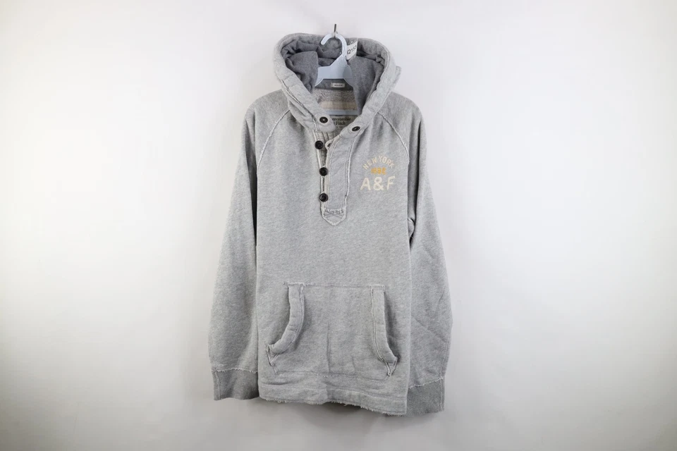 Sudadera con Capucha Henley Pesada De Colección Años 90 Y2K Abercrombie & Fitch Para Hombres XL Puntada de Cadena Gris Foto 1 de 4
