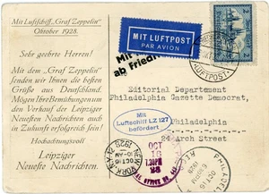 GRAF ZEPPELIN-1928 AMERICA FLIGHT-Germany Sc#338(single  frank)-FRIEDRICHSHAFEN- - Picture 1 of 2