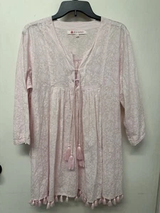 RO'S GARDEN Pink Blouse Beach Cover-Up Tassels Semi-Sheer Women’s Size XL - Picture 1 of 11