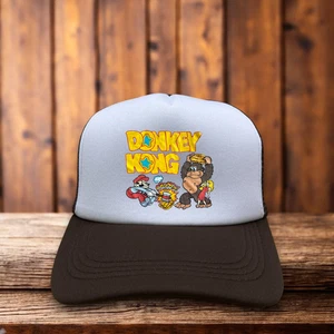 Donkey Kong Inspired Vintage Logo Mens Trucker Hat Brown Snapback 80s Video Game - Picture 1 of 7