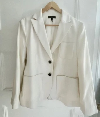 Rag & Bone Winter Ivory-White Wool Blazer with Black Buttons, SM/MED Size 8 - Image 1 of 4