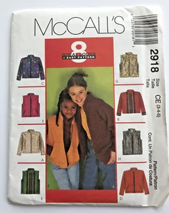 Jacket Vest Toddler Girls Size 3 4 5 Uncut Pattern McCalls 2918 - Picture 1 of 4