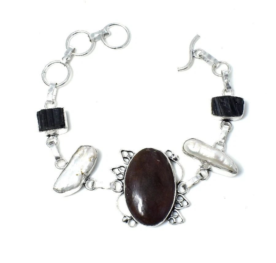 Mahogany Obsidin Gemstone Handmade 925 Sterling Silver Jewelry Bracelet Size 7-8 - Image 1 of 1