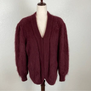 Vintage Venesha burgundy Angora hook closure midi fuzzy coat M - Picture 1 of 7