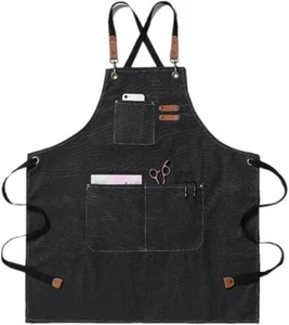 Kitchen Chef Apron with 3 Pockets Cross-Back Adjustable Bib for Cooking Black