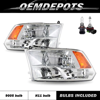FOR 2009-2018 RAM 1500 2500 3500 CLEAR CHROME HEADLIGHTS LEFT & RIGHT W/BULBS - Image 1 of 4