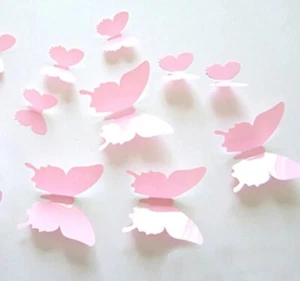 12pcs Pink 3D Butterfly Wall Sticker Party, Home Decor Butterfly Sticker St-227 - Picture 1 of 5