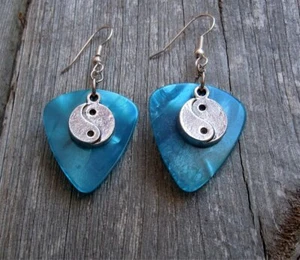 Yin Yang Charm Guitar Pick Earrings - Pick Your Color - Picture 1 of 3