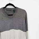 Sean John Men's Gray Tan Stripe V-Neck Sweater