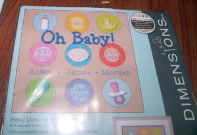 Dimensions BABY DOTS Counted Cross Stitch Kit Birth Record - Image 1 of 4