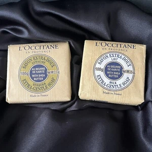L’Occitane Extra Gentle Soaps W/Shea Butter 1 Verbena 1 Milk 3.5oz Each Lot Of 2 - Picture 1 of 6