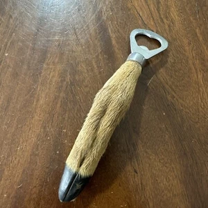 Vintage Hand Made Collectible Bottle Can Opener Handle Real Deer Leg - Picture 1 of 4