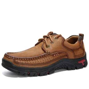 Mens Genuine Leather Hiking Shoes Outdoor Non-slip Wear Resistance Walking Shoes - Picture 1 of 20