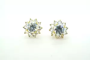 Estate Sale 14k Yellow Gold White Round Stud Earrings 5.5g - Picture 1 of 4