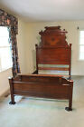  Fancy Burl Walnut Victorian High Back Bed with Rolling Pin Crown Ca.1870