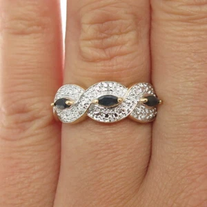 ROSS SIMONS 925 Sterling Silver Gold Plated Diamond Accent Sapphire Ring Size 7 - Picture 1 of 9