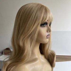 Soft Layered Honey blonde Dress Up Wigs With Bangs Long Wavy Heat Resistant Hair - Picture 1 of 8