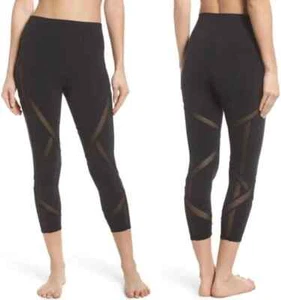 ALO Yoga Laced High Waist Capri Leggings S Contour Cool Black Mesh Insert 21" LN - Picture 1 of 14