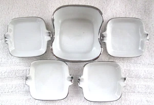 Vintage 4 Ceramic Ashtrays w/Holder / Silver Trim / 1950s-60s - Picture 1 of 5