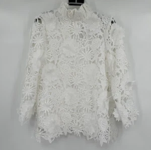Tuckernuck White Guipure Lace Faye Blouse XS Sleeveless Top Ruffle Bow Tie NWT - Picture 1 of 7