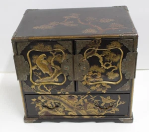 Antique Japanese Kodansu (Table Cabinet) Jewelry Chest/Box- Hand Painted Scenes - Picture 1 of 8