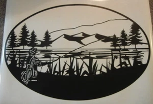 (1)  FISHERMAN SCENE DECAL VINYL GRAPHIC  RV CAMPER MOTOR HOME TRAILER BASS POLE - Picture 1 of 2