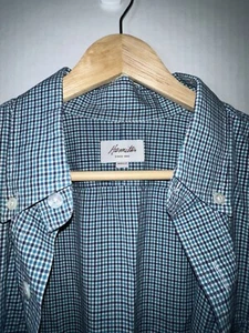 Hamilton Button Up Dress Shirt Men Sz 16 Plaid Blue Long Sleeve USA made May 17 - Picture 1 of 8