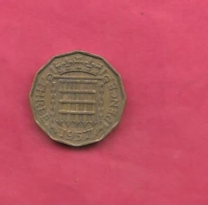 GB UK BRITAIN UK ENGLISH KM900 1957 VF VERY FINE NICE 3 PENCE OLD VINTAGE COIN - Picture 1 of 1