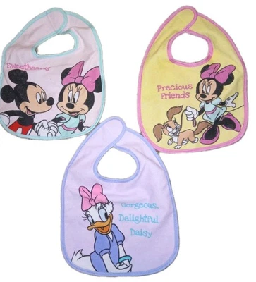 Nuevo Disney Baby Baberos 2013 Mickey Mouse Minnie y Daisy Pastel Lote de 3 Foto 1 de 4