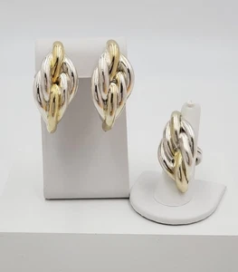 Designer Signed Large Sterling Silver Ring & Earrings Demi Parure Set C. 1980's - Picture 1 of 6
