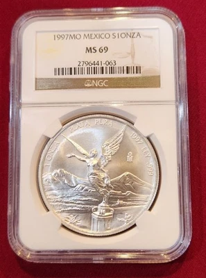 México Libertad 1997 1,0 oz. Moneda de plata .999 ~ Certificado NGC ~ MS 69 Foto 1 de 4