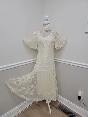 VTG Ivory Lace Prairie Pioneer Boho Wedding Party /Beach Wedding Dress  - Image 1 of 4