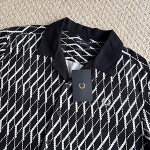BNWT Fred Perry Argyle Print Revere Shirt Button Up Navy Mens XL Extra Large - Imagen 1 de 16