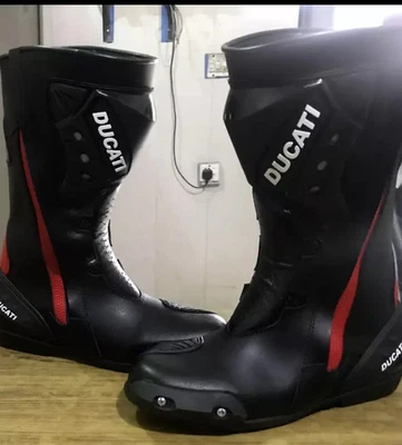DUCATI Hombres Motocicleta Motociclista Cuero de Vaca Botas de Carreras Motocicleta Botas de Cuero Foto 1 de 2