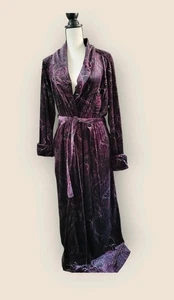 Neu mit Etikett Lauren Ralph Lauren LILA PAISLEY SAMT 52" langer luxuriöser Morgenmantel Damen M - Bild 1 von 7