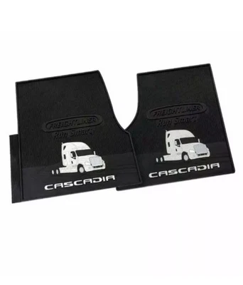 Freightliner Cascadia OEM Black Rubber Floor Mats 2Pc with Gray Logo  2008-2017  - Image 1 of 4