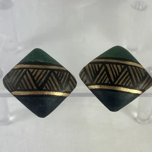 "Pendientes de clip artesanales cuadrados de madera pintados a mano 1,25"" vintage" - Imagen 1 de 5