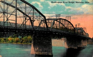 Muskingum River Bridge, Marietta, Ohio,  Vintage Postcard - Picture 1 of 2
