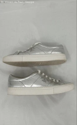 Tory Burch Silver Solid Sneaker Casual Shoe Women's Size 6 Designer - Image 1 of 4