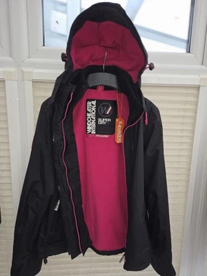 Women's UK 16 SUPERDRY Black & Pink Hooded Windcheater Jacket. New With Tags.  - Image 1 of 4