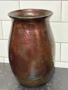 Raku Pottery Art Vase / Vessel Metallic Iridescent Glaze Signed By JJ - Picture 1 of 8