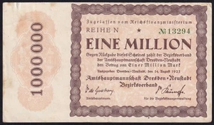 Germany Dresden 1 Million Mark 1923 Vintage Emergency Paper Money Banknote VF - Picture 1 of 2
