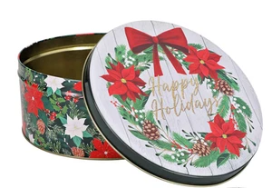 6" Round Metal Christmas Tin - Happy Holidays - Picture 1 of 2