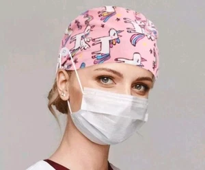 NEW Surgical Scrub Cap Doctor Nurse Cotton Bouffant Head Cover Hat Unicorns Tie - Picture 1 of 5