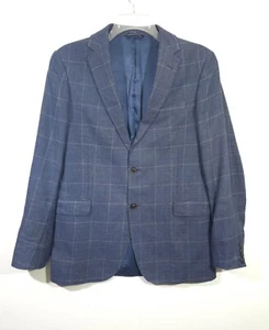 Gant Windowpane Check Linen/Cotton 2 Button Blazer Marine Blue Size 48 - Picture 1 of 13