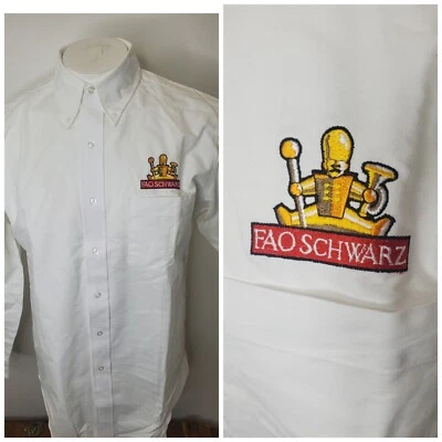 Vtg FAO Schwarz  Mens White Button Down Shirt Medium Toy Store.  - Image 1 of 4