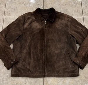 Men's XL Roundtree and Yorke Suede Leather Bomber coat Jacket Brown - Picture 1 of 11
