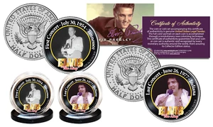 Primer/Último Concierto JFK Medio Dólar Set de 2 Monedas ELVIS PRESLEY LICENCIA OFICIAL - Imagen 1 de 1
