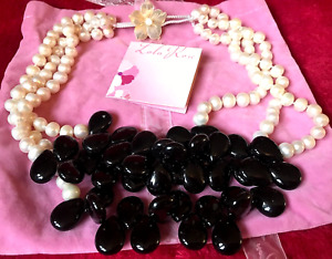 LOLA ROSE Semi Precious Stones BLACK AGATE & PEARL Necklace